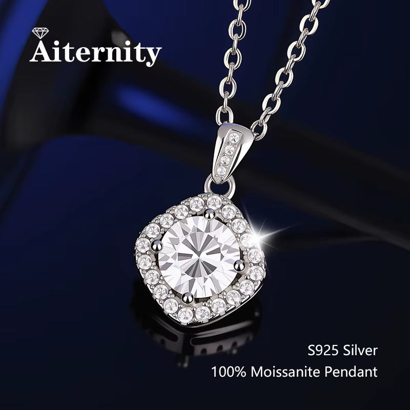 Collier avec pendentif en Moissanite véritable 100%, certificat GRA, couleur D, 1 Carat, pour femmes