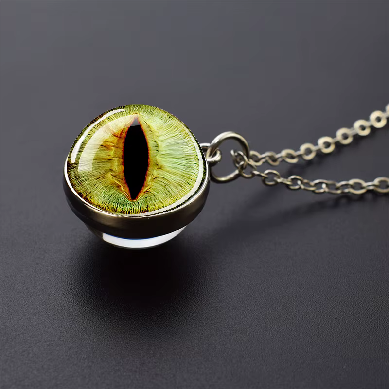 Collier œil maléfique de Sauron, pendentif en boule de verre, chaîne plaquée argent pour hommes et f