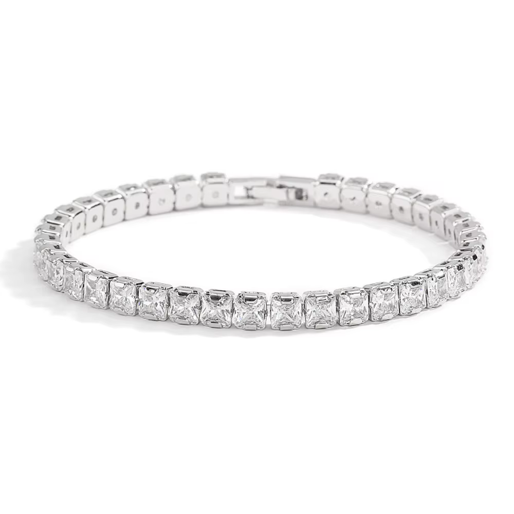 Bracelet de Tennis en argent pur massif, 15/16/17/18/19/20/21 cm, pavé de 3mm, rond, Zircon noir, él
