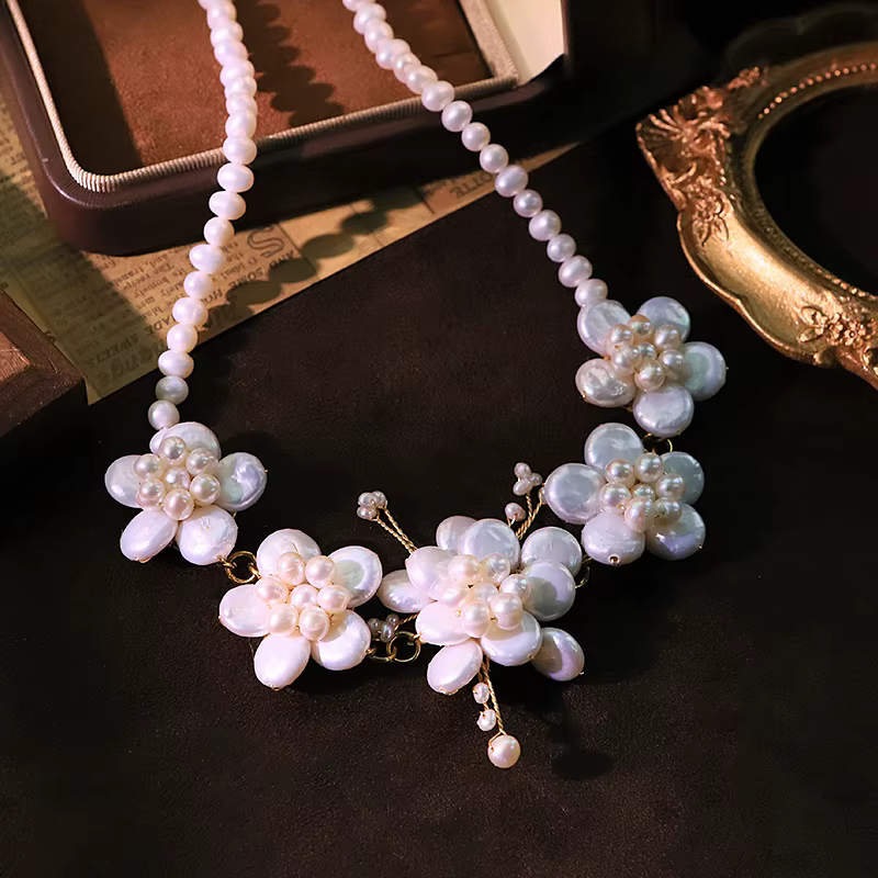 Collier de fleurs baroques en perles naturelles, fait à la main, luxueux et élégant, pour Banquet, m
