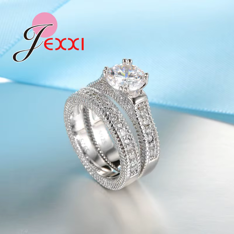 Ensemble de bagues élégantes en argent Sterling 925, 2 pièces, pavé de cristaux brillants de haute q