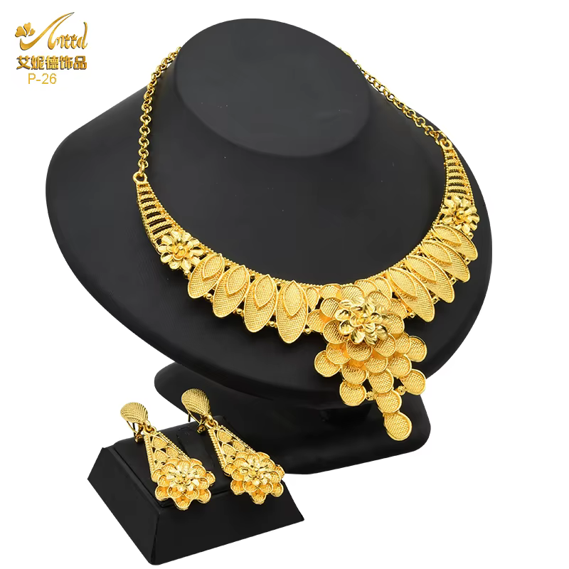 ANIID luxe Dubai ensembles de bijoux pour femmes africain 24k couleur or grand pendentif collier ens