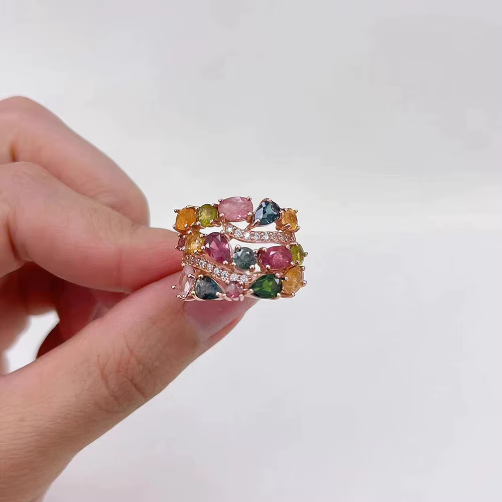 Bracelet jonc en zircone cubique arc-en-ciel incrusté de documents en or rose pour femme, bague manc