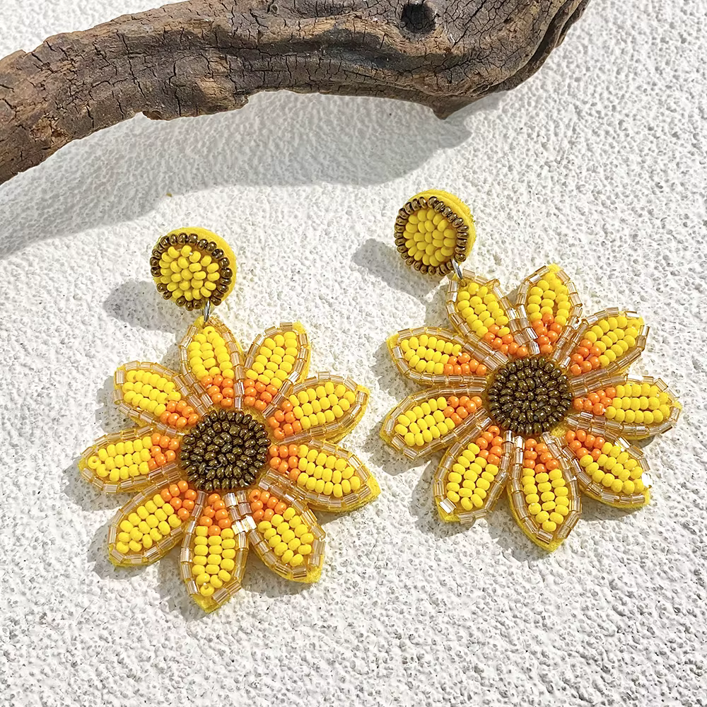 AENSOA – boucles d'oreilles en forme de tournesol pour femmes et filles, faites à la main, perles ja