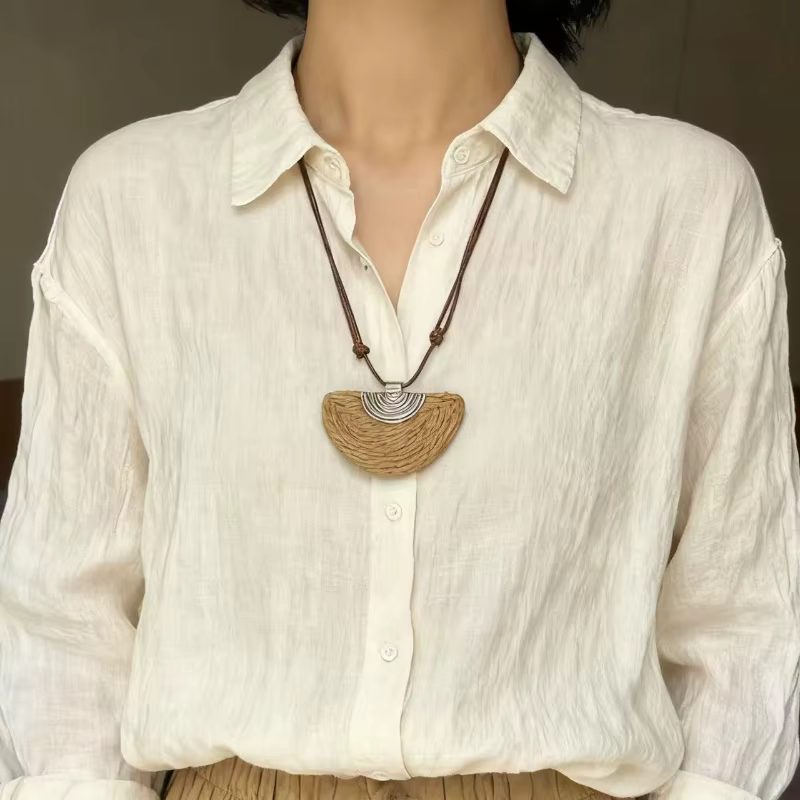 Pendentif artisanal Vintage tissé à la main, longue chaîne de clavicule pour femmes, bijoux de pull 