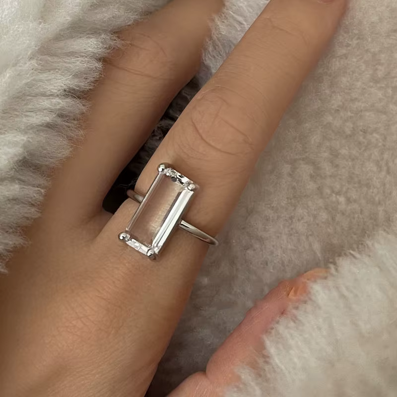 Bague transparente rectangulaire à ouverture réglable pour femmes, bijoux de luxe français pour banq
