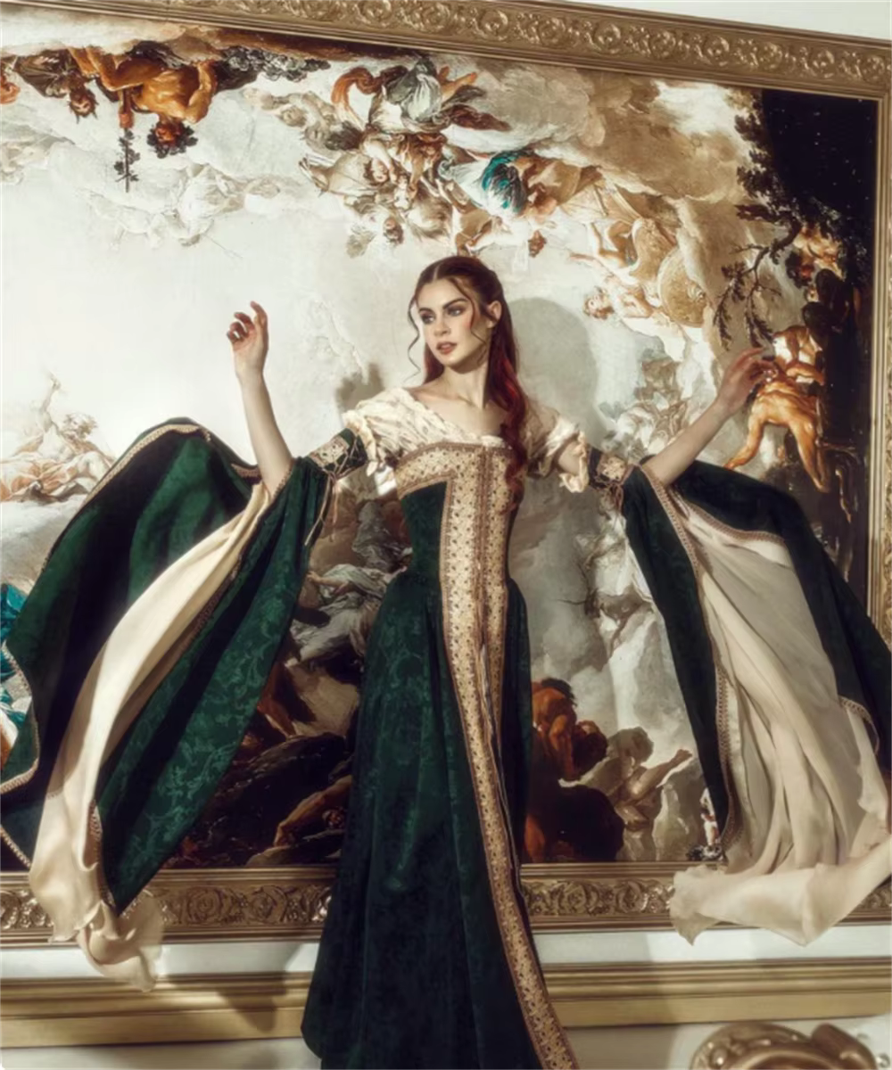 Robe de courtisan de la Renaissance italienne baroque du 16ème siècle, Costume de Ren Faire, robe de