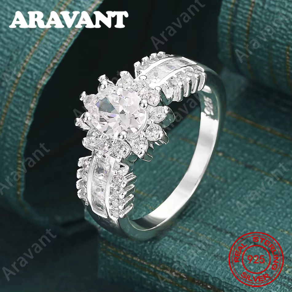 Bague en argent sterling 925 avec zircone en forme de tournesol (7-10) # ) - Un design frais et élég