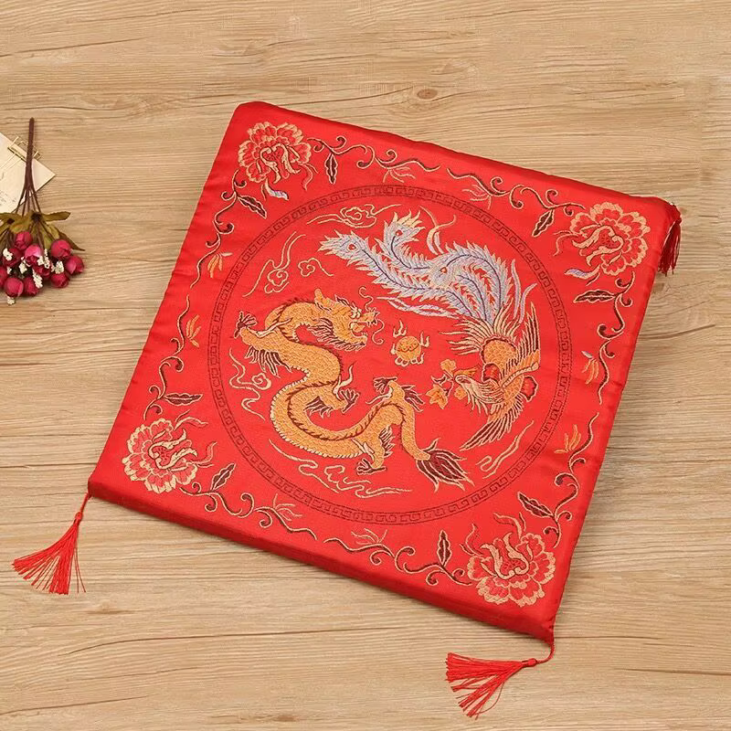 Coussin à genoux Dragon Phoenix, cérémonie du thé, mariage chinois, vietnamien, rouge, double mod, 2