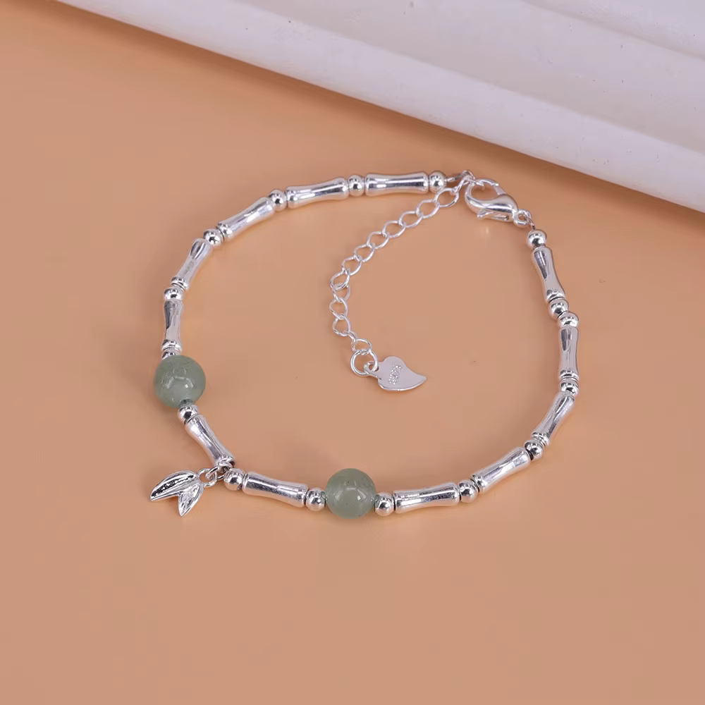 Bracelet en bambou en argent regardé 925 pour femmes et filles, bracelet diversifié, blanc, vert, él