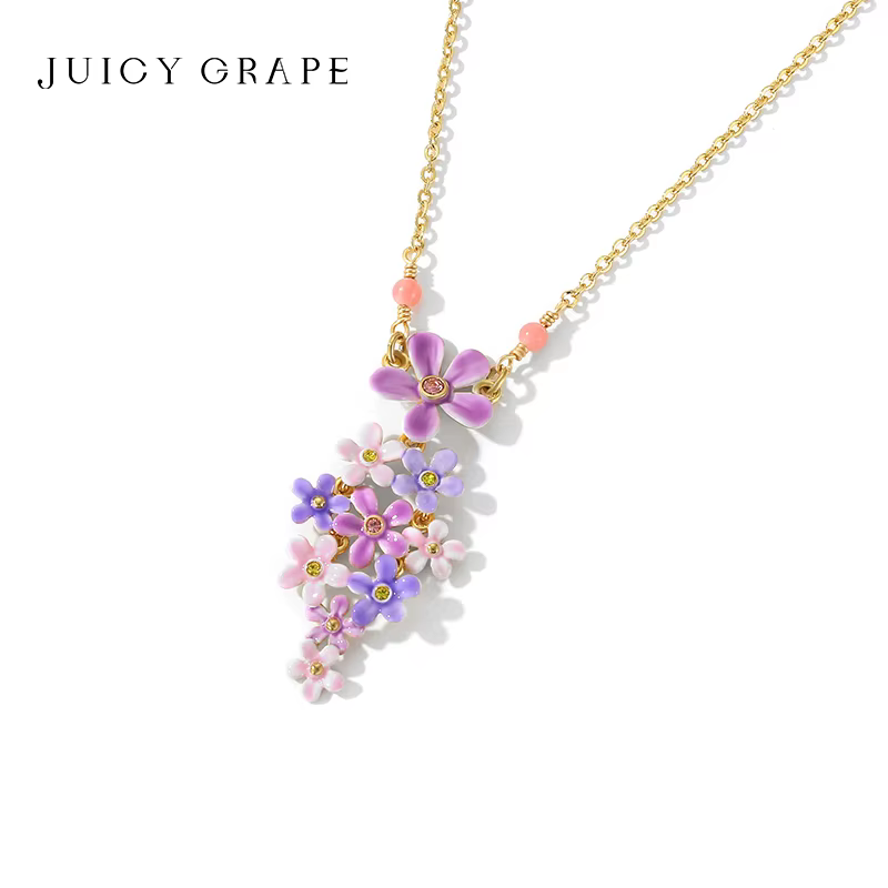 Collier Fleur de Myosotis en Émail Violet Juicy Grape pour Femme, Bijou Violet Élégant, Cadeau pour 