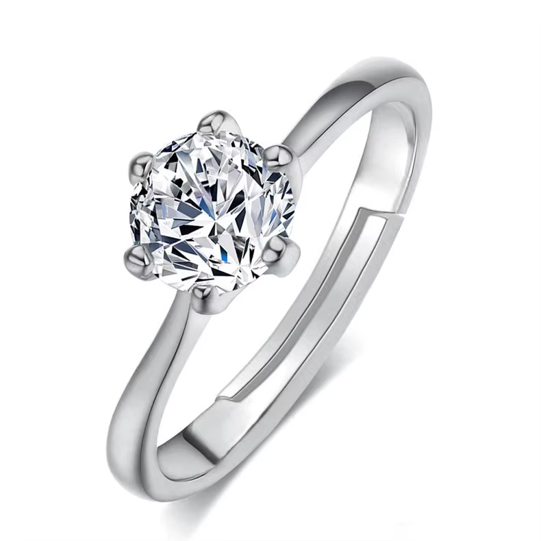Bagues Solitaire réglables pour femmes, bague de mariée classique couleur argent AAA + zircone cubiq