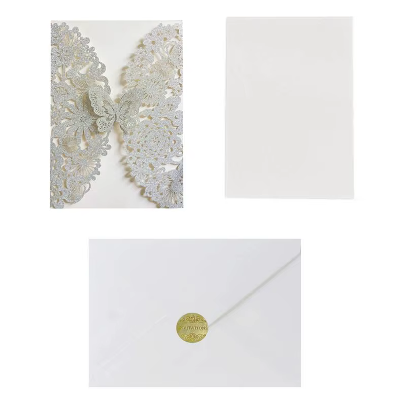 Ensemble de cartes d'invitation papillon A36T-20, invitations de mariage en dentelle, cartes de Quin
