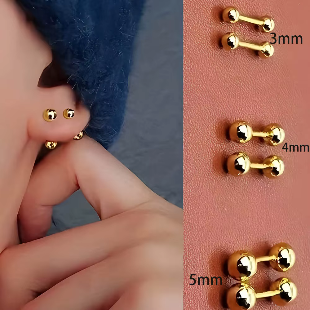 Ensemble de 6 boucles d'oreilles en acier chirurgical 16G (3/4/5mm), haltères et clous à vis 3 en 1,