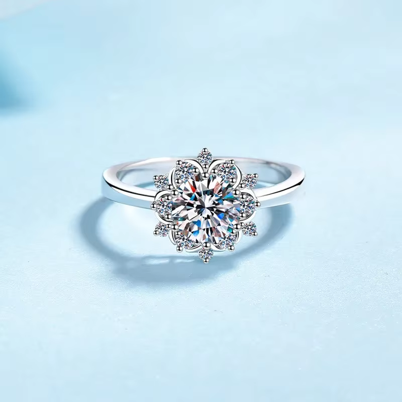 Fiançailles platine Pt950 1CT Moissanite diamant tournesol Six griffes alliance femmes cadeau d'anni