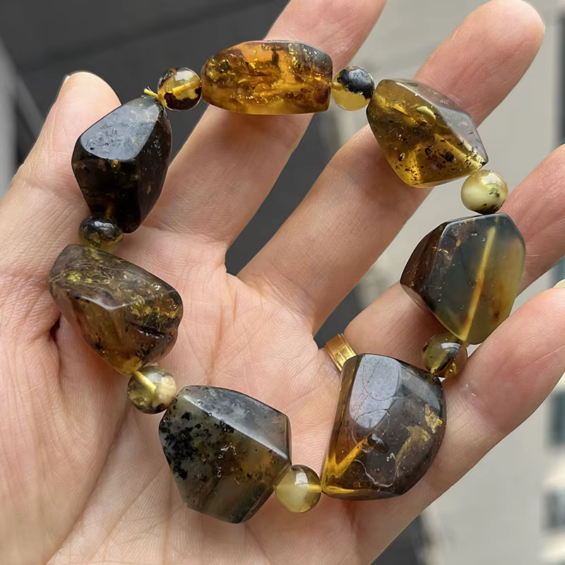 Bracelet en ambre véritable, vente en gros, plante à facettes de styliste Unique, perles minérales o