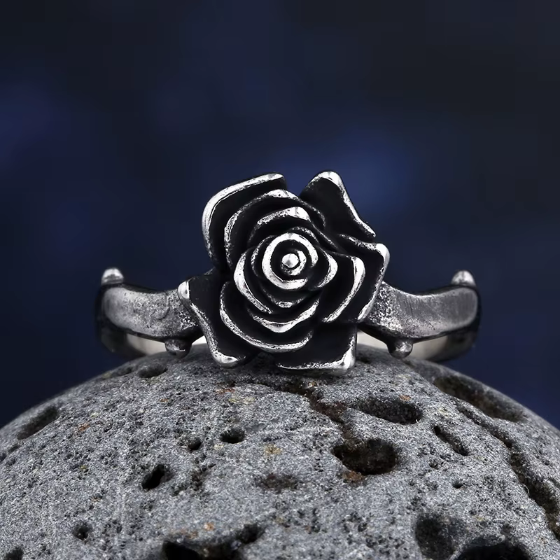 Bague à fleurs en acier inoxydable 316L pour hommes et femmes, breloque Vintage, couleur rétro, cade