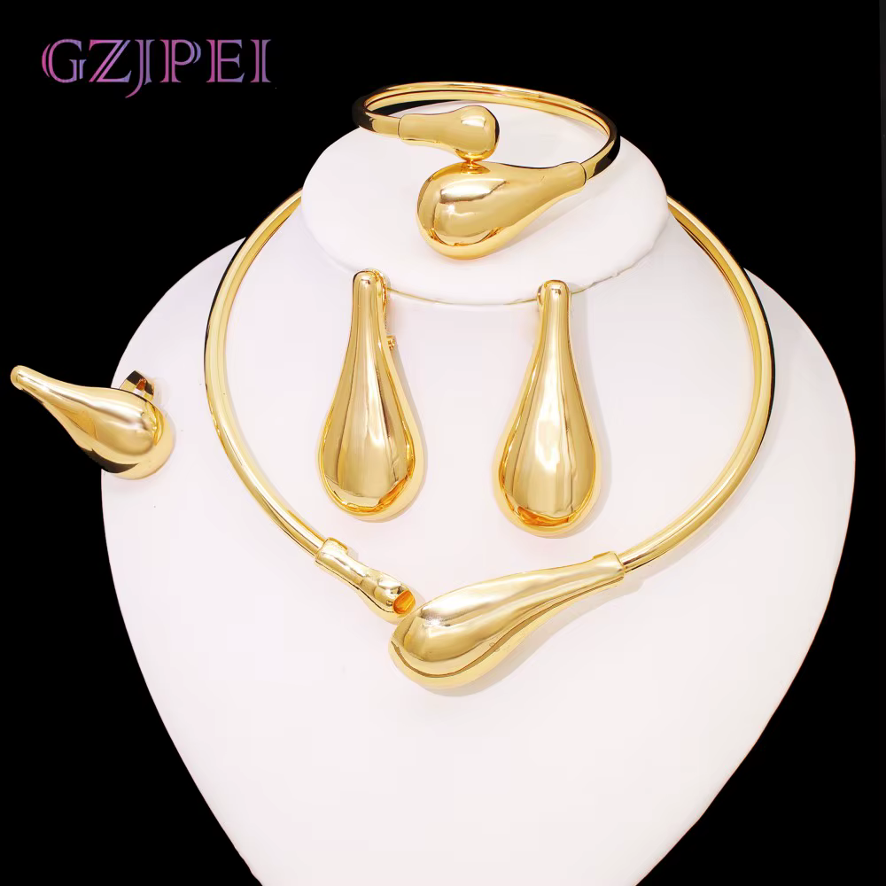 GZJPEI 4 pièces/ensemble couleur or/argent ensemble de bijoux classique goutte d'eau collier manchet