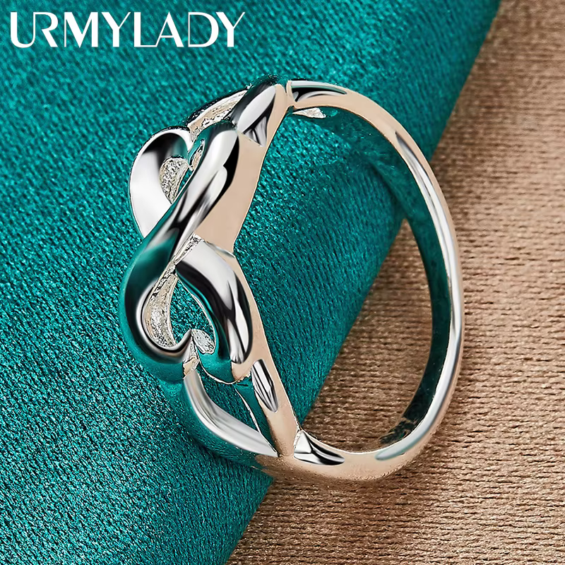 URMYLADY Argent Sterling 925 Double Coeur 7-10 #   Bague pour femmes amoureux, bijoux de charme à la