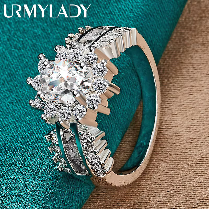 URMYLADY 925 argent Sterling trois rangées ciel plein d'étoiles Zircon 7-10 #   Bague pour femmes, b
