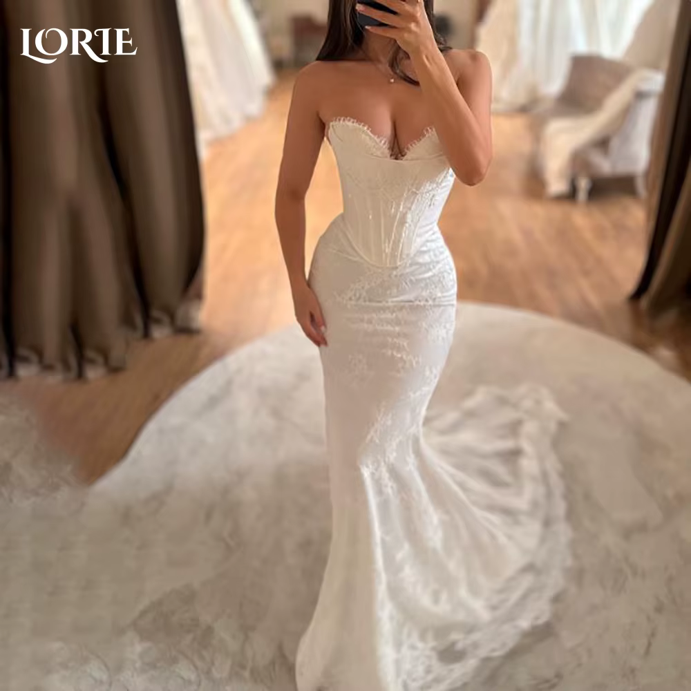 LORIE-Robe de Mariée Sirène Élégante en Dentelle pour Femme, Corset Dos aux, Patients, Quelles que s