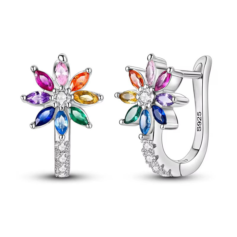 Boucles d'oreilles en argent Sterling 925 pour femmes, Hope For Rainbow Flowers, brillantes, pour ma