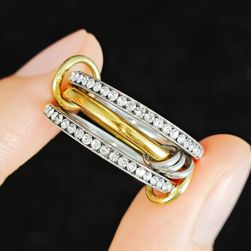 INS – bagues empilables en acier inoxydable pour femmes, multi-liens, zircone cubique connectée, Spi