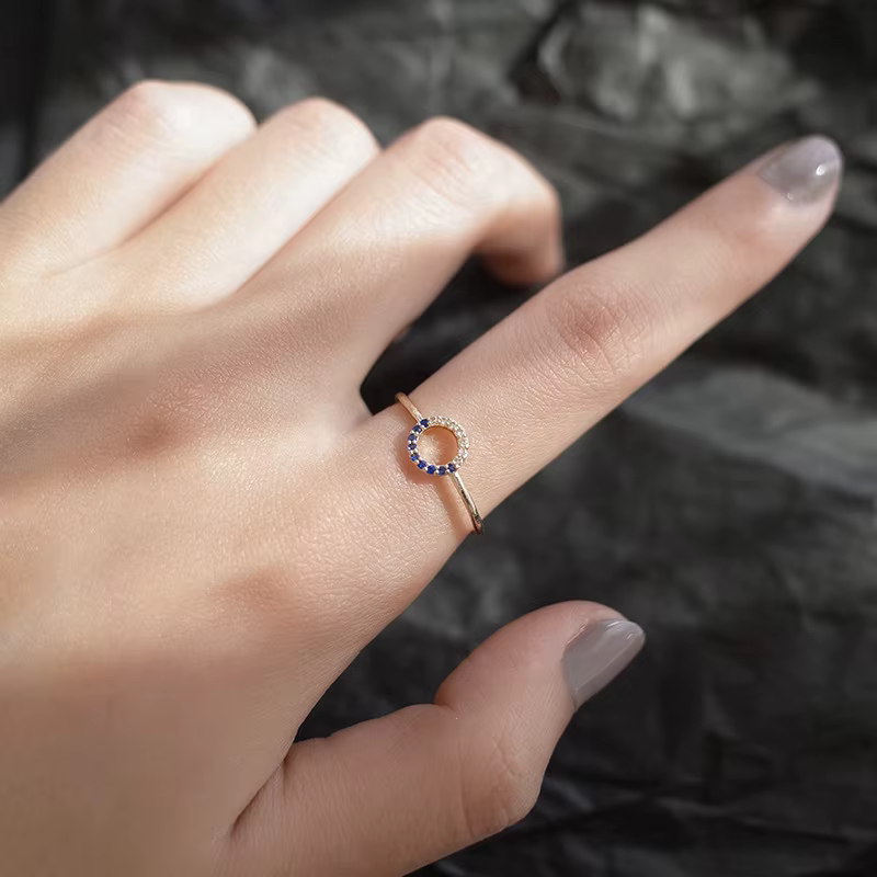 ANENJERY – ensemble de bagues fines en Zircon, couleur argent, bleu, simples, fines, ajustables, ven