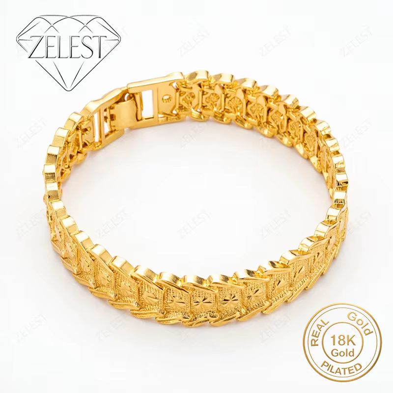 Bracelet sculpté exquis en argent sterling 925 plaqué or 18 carats de 8 pouces pour femme, bijoux de