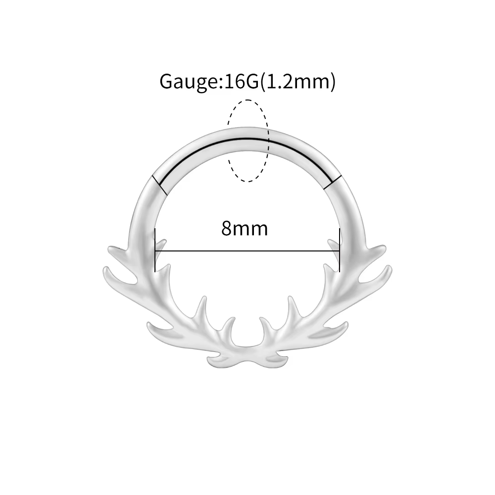 Right Grand Anneau de septum en titane ASTM F136, forme de branche et de feuille, calibre 16G, 8 mm