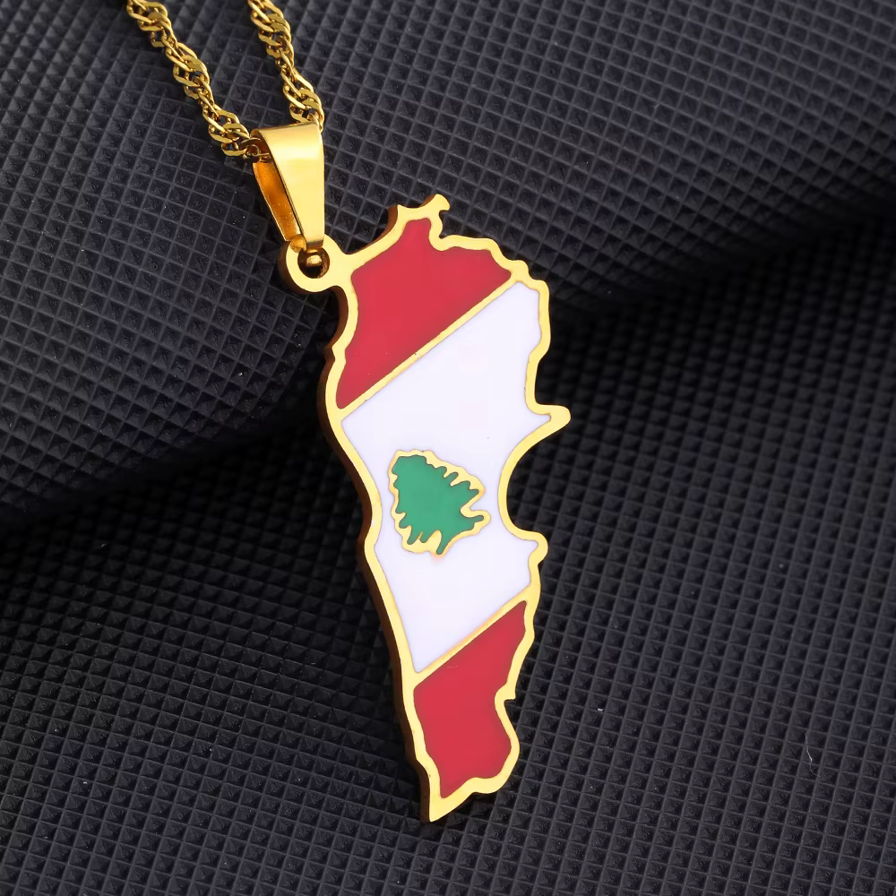 Collier pendentif carte du Liban et drapeau, en acier inoxydable, pour hommes et femmes, bijoux cart