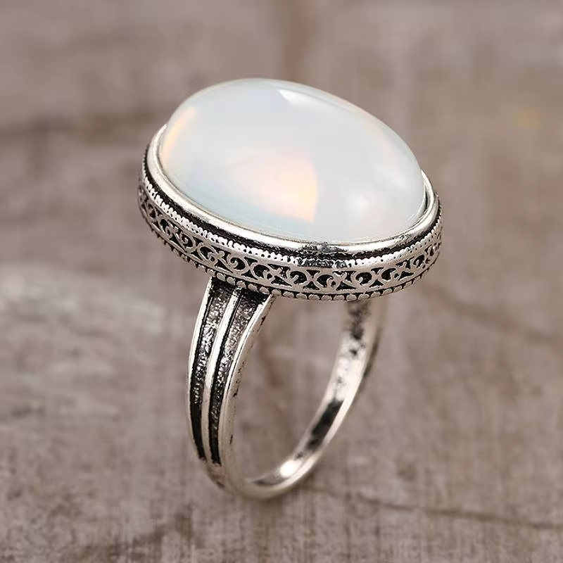 Huitan – bague élégante pour femmes, avec opale d'imitation ovale, accessoires vintage charmants pou