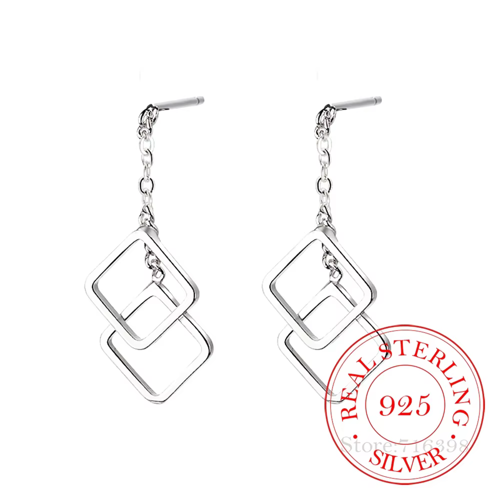 Gemoétrique rond carré boucles d'oreilles pour femmes 925 en argent Sterling boucles d'oreilles de m