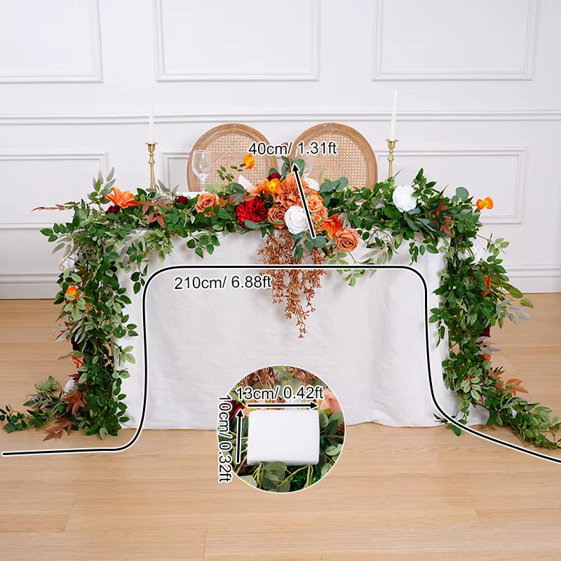 Série de couleurs d'automne avec plante verte, chemin de fleurs de Table de vigne, décor de Banquet 