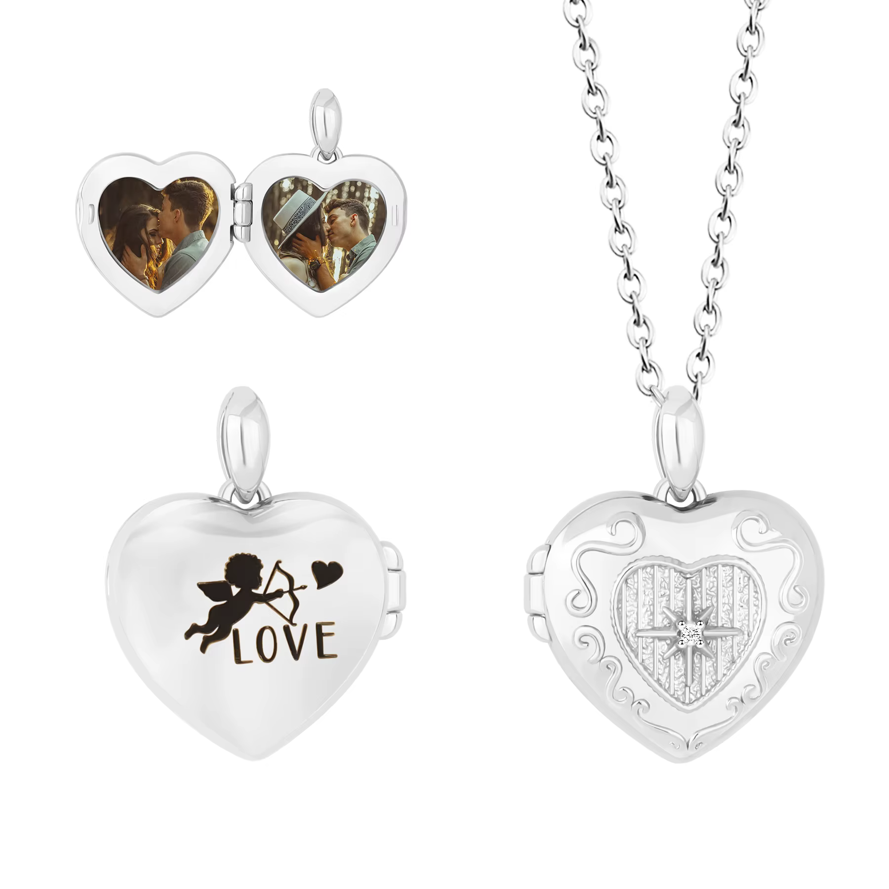 Collier médaillon en forme de cœur avec Photo personnalisée, boîte à Photo avec phrase personnalisée