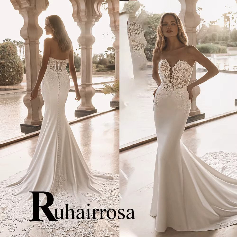 Ruhair à la mode trompette robes De mariée pour les femmes Corset dentelle Appliques chérie bouton R