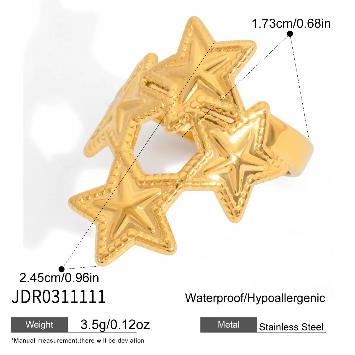 Zora – bague ouverte Vintage quatre étoiles pour femmes, couleur mixte, plaqué or 18 carats, en acie