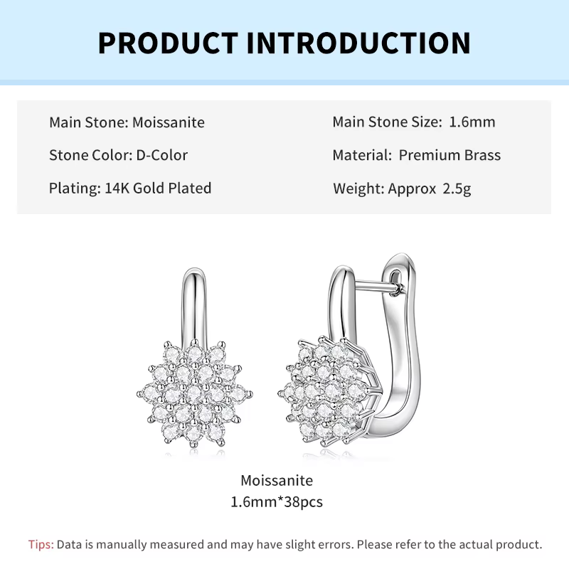 Rrjzz Boucles d'oreilles créoles scintillantes étoilées exquises en moissanite couleur D pour femme,