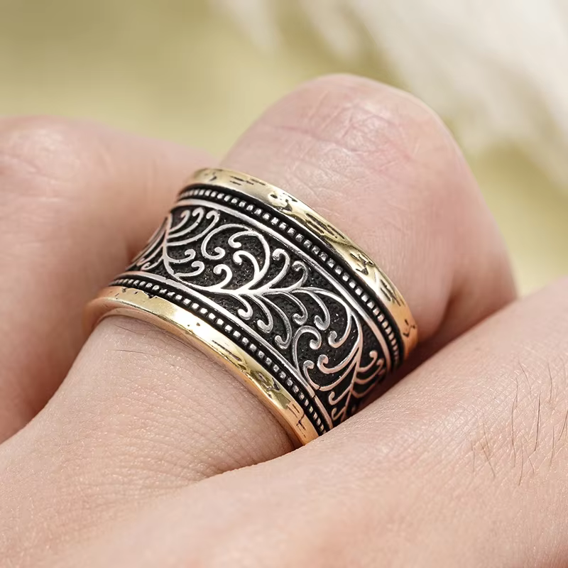 Huitan Magnifiques bagues avec motif en argent antique, accessoires vintage esthétiques et tendance 