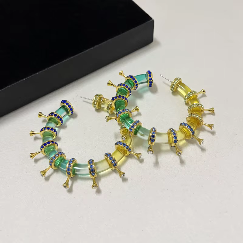 Boucles d'oreilles cercle en résine dégradée colorée avec diamants étincelants, cadeaux pour femmes 