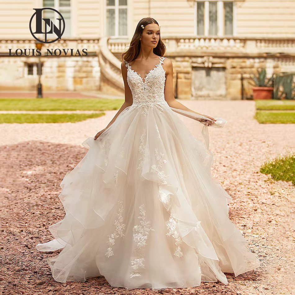 Modiis-Robes de mariée A-Line pour femmes, appliques sexy, dentelle à plusieurs niveaux, robe de pri