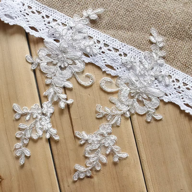 Ornements de tête de voile de mariage délicats, patch de fleur en dentelle, blanc argenté, accessoir