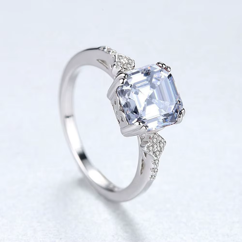 Vinregem 7*8 MM Asscher coupe Morganite haute teneur en carbone diamant pierres précieuses bague de