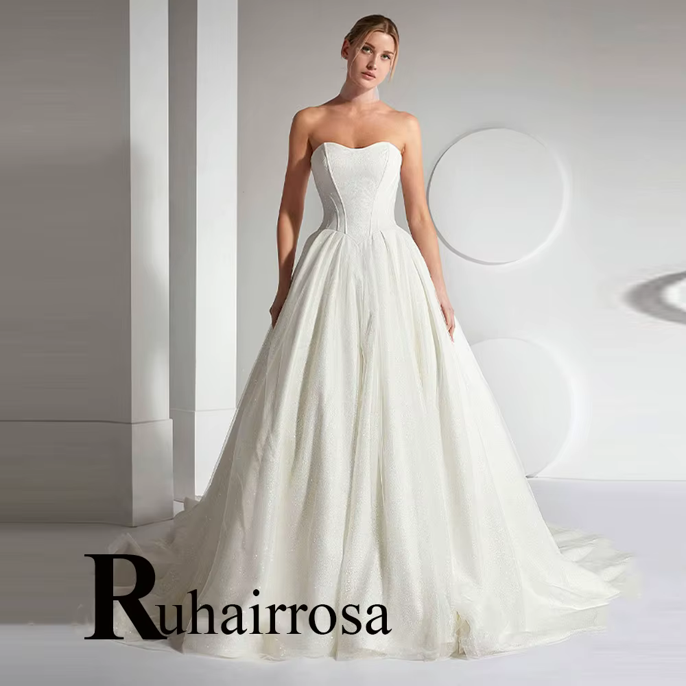 Ruhair robes De mariée glamour pour Mariages a-ligne sans manches laçage Tulle chérie plissée Robe D