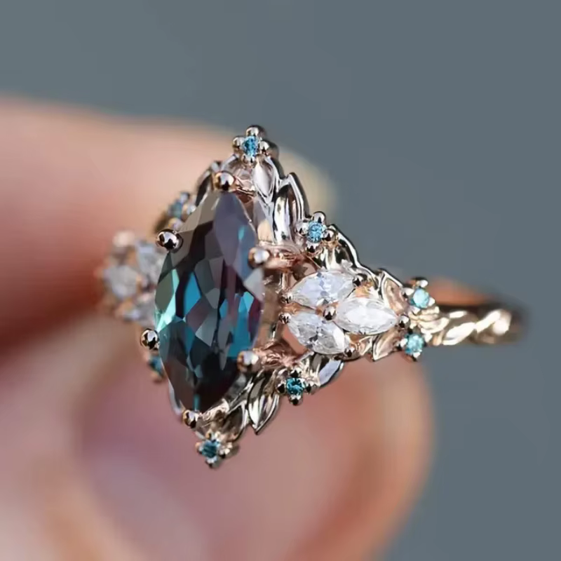 Bagues en Zircon brillant pour femmes, incrustation de Niche, couleur bleue, accessoires de fiançail