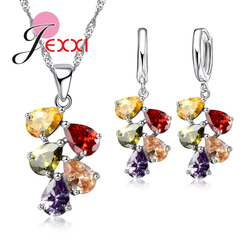 Ensemble de bijoux de mariage pour femmes, boucles d'oreilles et colliers multicolores en Zircon cub