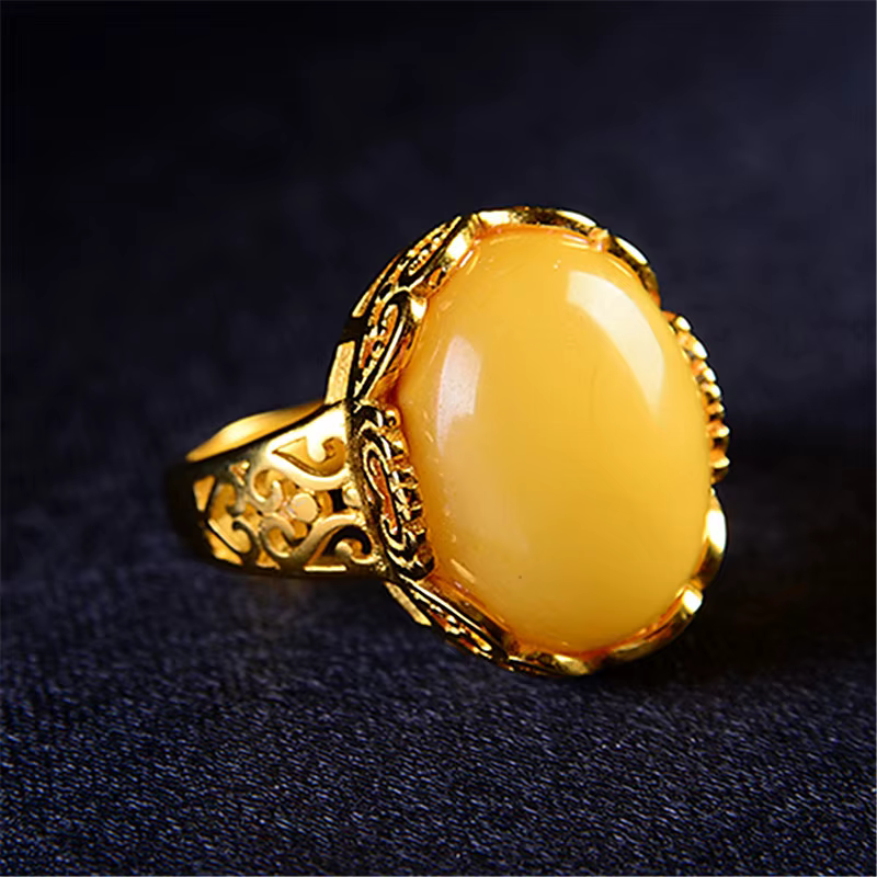 Bagues en ambre jaune, amulette porte-bonheur, Talismans, véritable pierre précieuse, Vintage, cadea