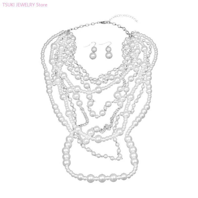 Ensemble élégant collier et boucles d'oreilles en perles faites à la main offrant des styles de styl