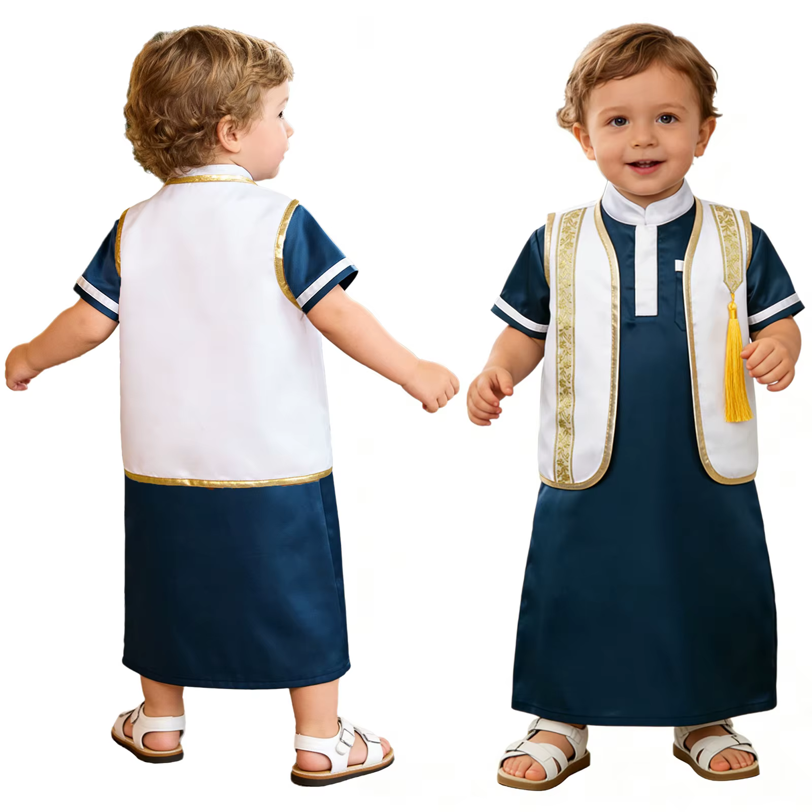 Robe de bébé garçon musulman, ensemble Abaya Ramadan Aïd, finition métallique, Kaftan islamique arab
