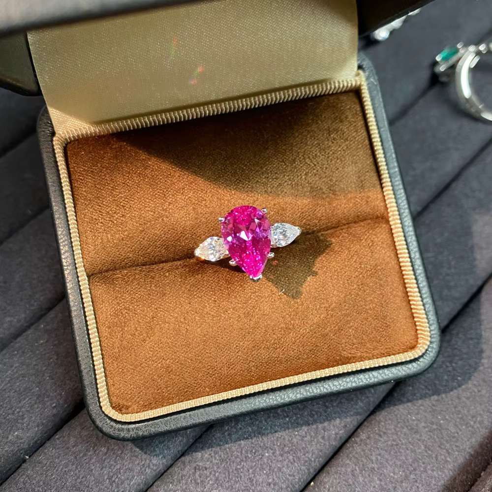 Bague en argent Sterling S925 avec saphir rose cultivé pour femmes, trois pierres, design de niche d